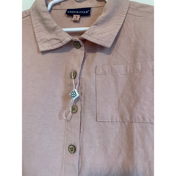 Andy & Evan short sleeve buttondown shirt solid blush pocket collared Size 7 - Picture 3 of 5